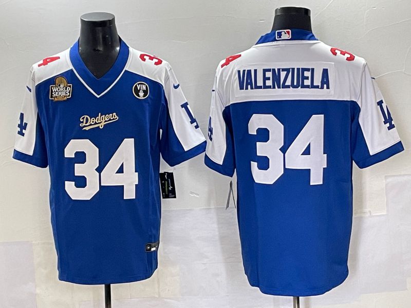 Men 2025 Los Angeles Dodgers 34 Valenzuela Blue white Nike MLB Jersey style 7073